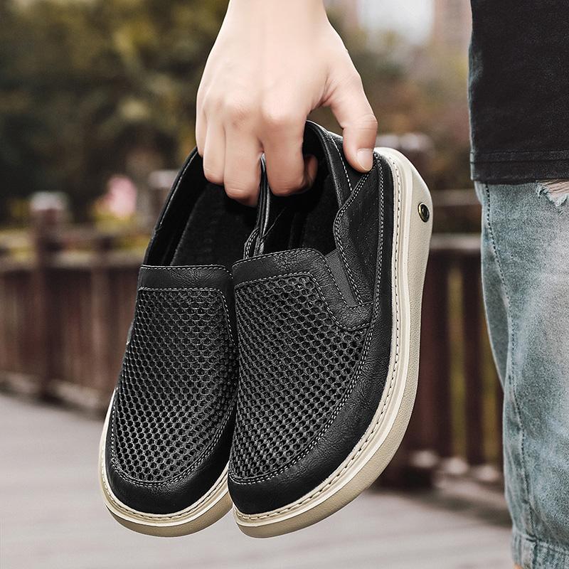 Men's Sporty Breathable Mesh Shoes Lightweight Comfortable Casual Slip-On Summer Shoes Round Toe Non-Slip Rubber Outsole