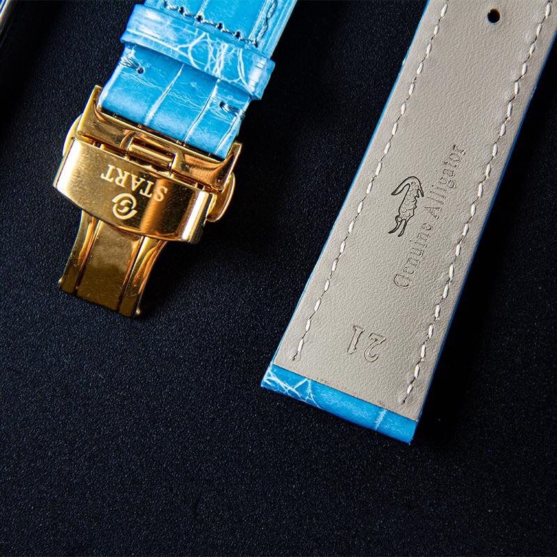 START-Turquoise Men's Watch Diamond Watch Week Function Automatic Mechanical Watch Butterfly Buckle Alligator Leather Strap