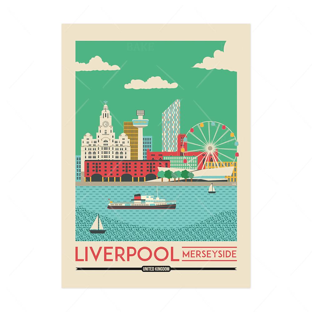 

Скандинавский ретро городской туристический постер США Бостон Сан-Франциско Англия Ливерпуль Холст Картина Современная картина Гостиная Домашний декор 21x30cm No Framed