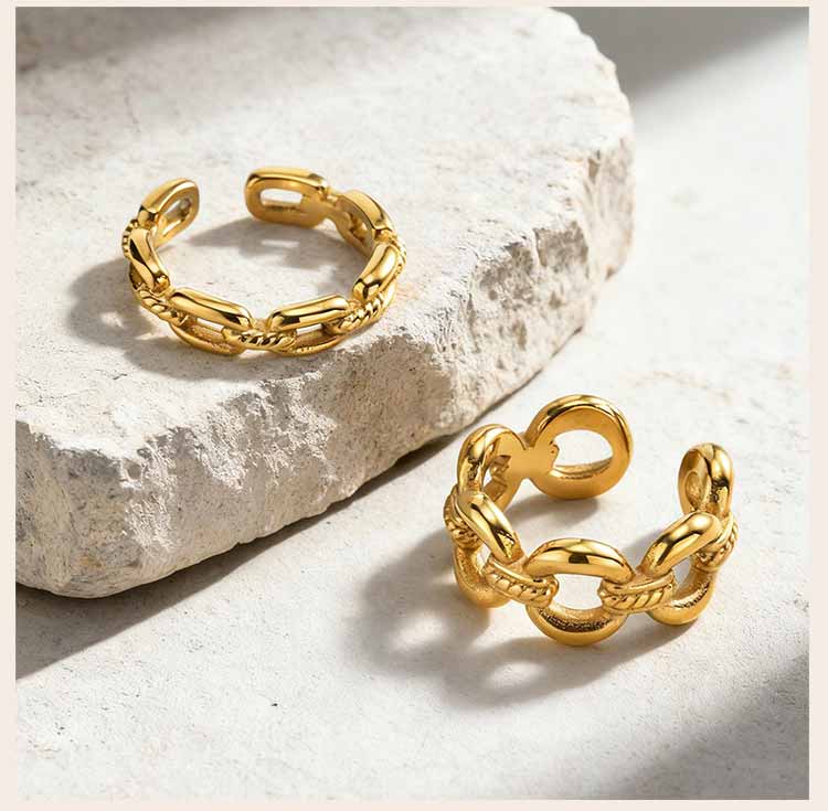 Twisted Rope Paperclip Chain Link Ring for Women, Stainless Steel Open Adjustable Stacking Party Jewelry