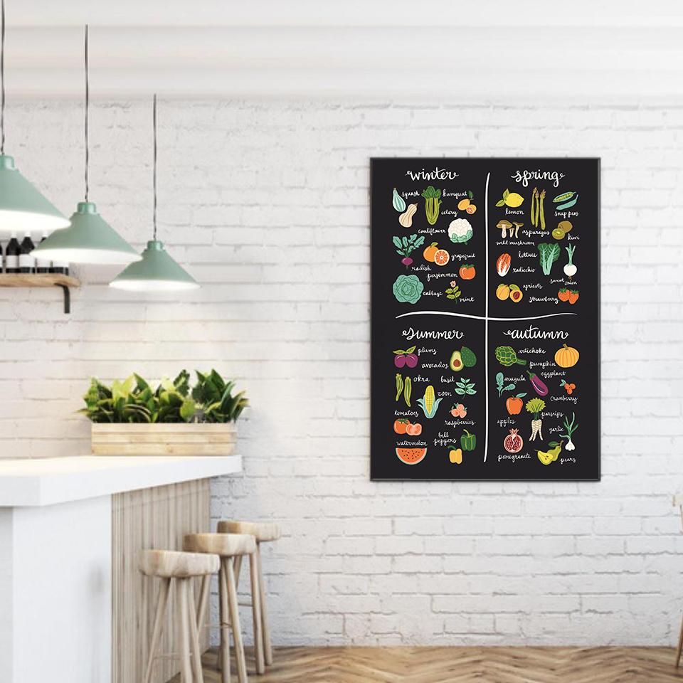 Sezónní potraviny Ovoce a zelenina Plátno Graf Plakát Obraz Květiny Nástěnné umění Botanický moderní obraz do kuchyně