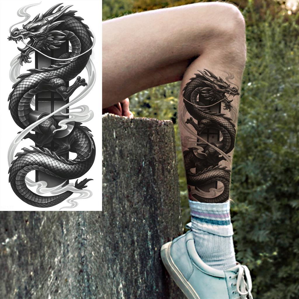 1 Sheet Fashion Dragon Temporary Tattoos For Men Adults Women Forearm Arm Leg Waist Tattoo Sleeve Sticker Disposable Decoration