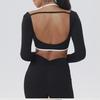 European-American Contrast Long-Sleeve Quick-Dry Yoga Top with Beautiful Back and Built-in Bra