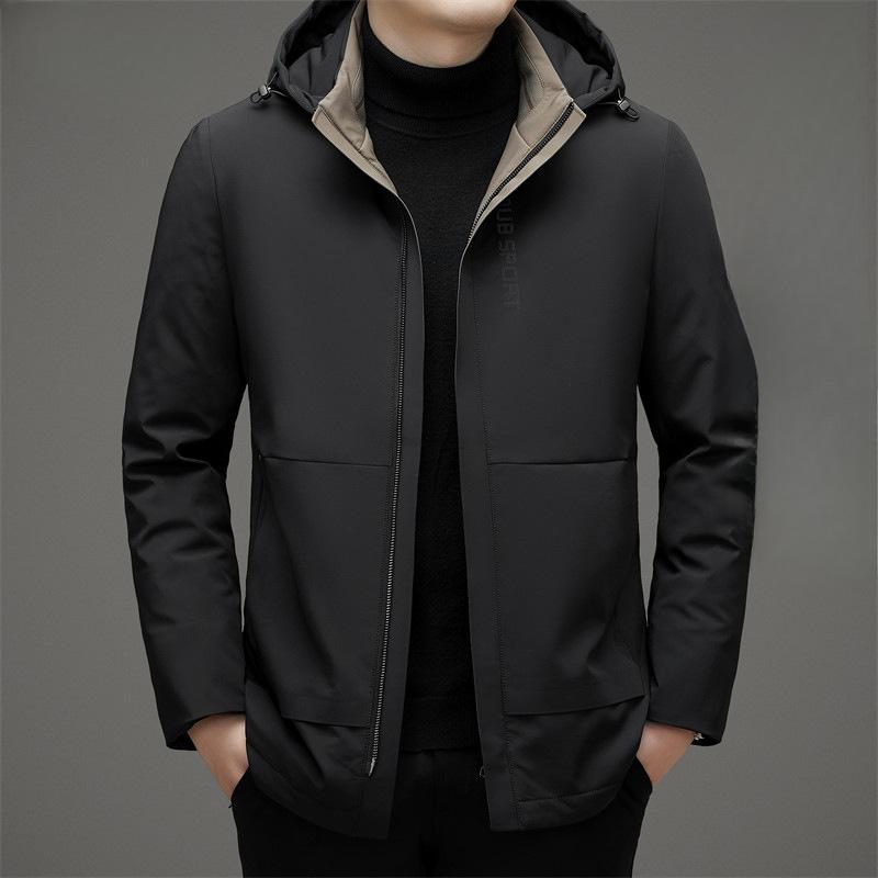 

Мужская куртка-пуховик из молочного шелка со съемным капюшоном, осень-зима 90, серый гусиный пух, легкая деловая мужская куртка-пуховик 4XL чёрный