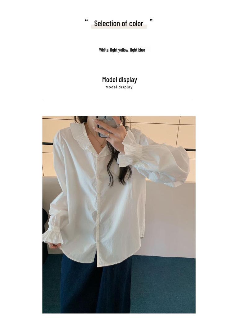 Korean Style Elegant Ruffle V-Neck Loose Long Sleeve Shirt for Women - New Spring Arrival