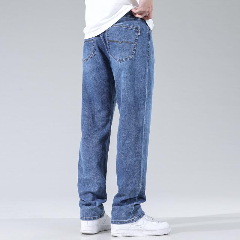 High-end Smoke Gray Jeans Straight Loose Spring and Autumn Thick Medium Diagonal Pocket Casual Pants Large Size Winter