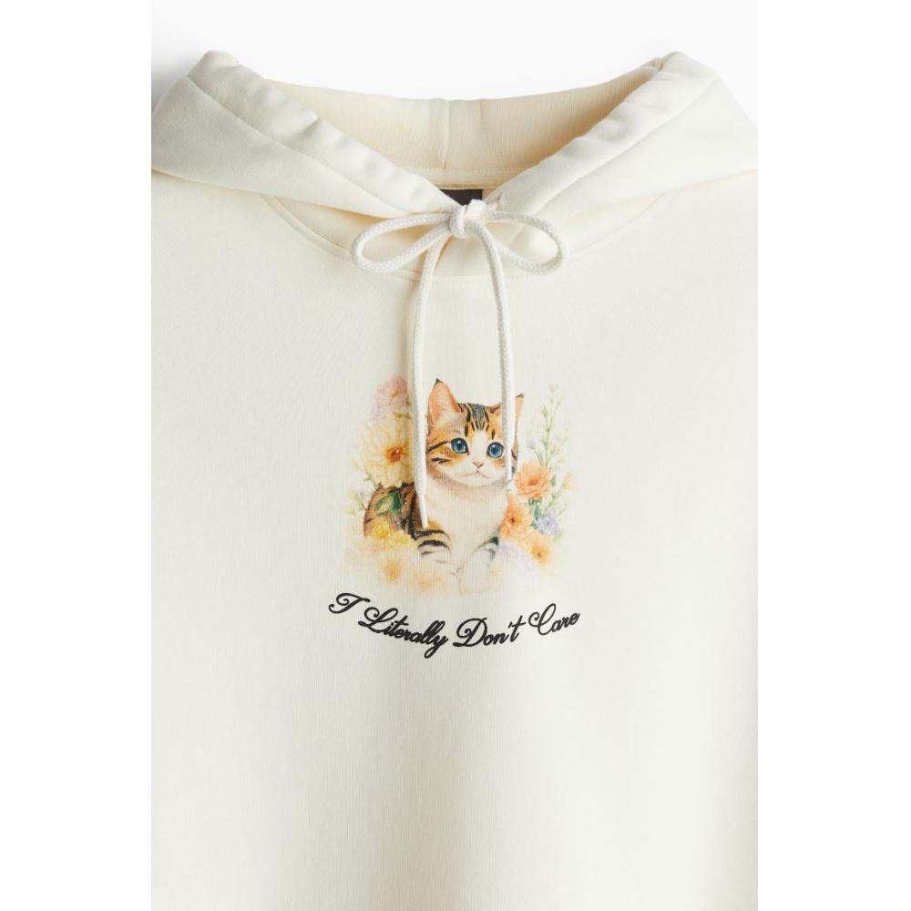 H M Loose FiT PrinT Hoodie ligHT Beige Don T Care