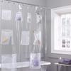 Waterproof Fabric Shower Curtain or Liner Bath Organizer with 9 Mesh Pockets (Clear)