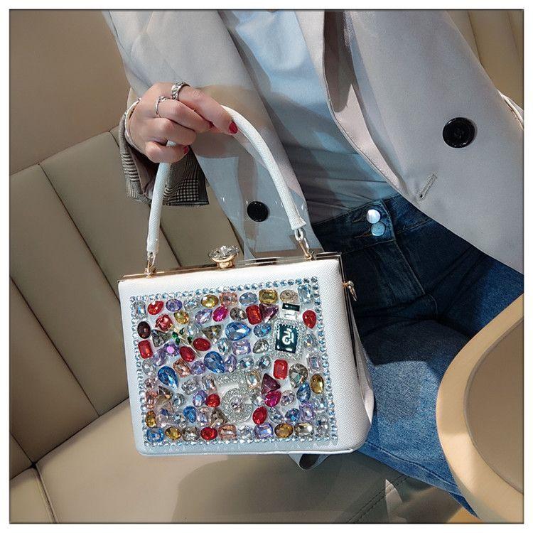 Light Luxury New Leather Fashionable Rhinestone Retro Clip Niche Handbag