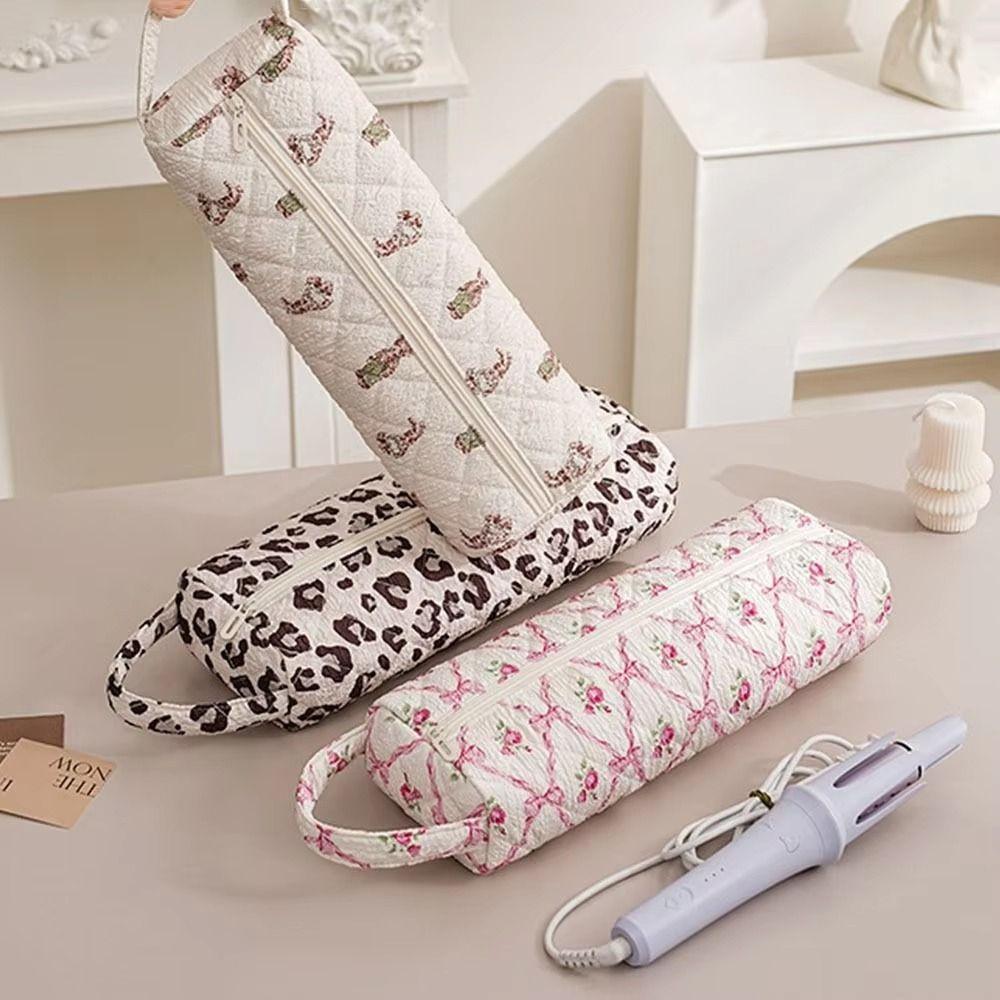 Large Capacity Curler Storage Bag Quilting Cotton Hair Air Wrap Dryer Case  Travel Use
