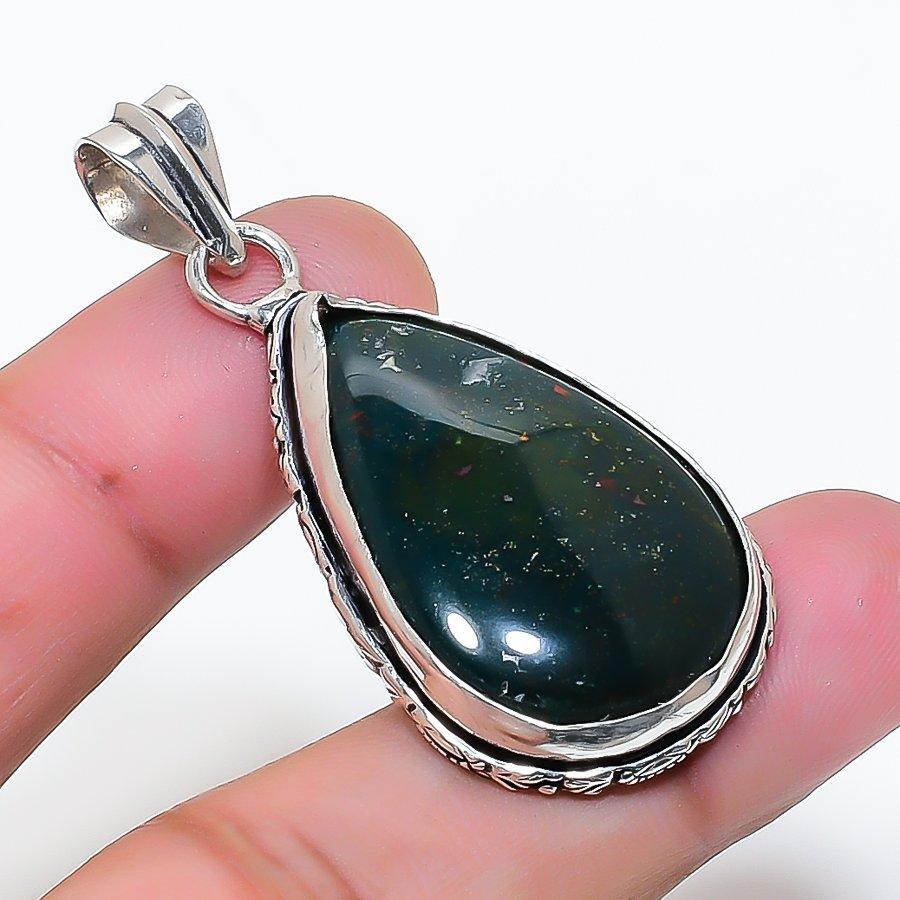 Natural Bloodstone Gemstone Handmade 925 Sterling Silver Pendant 1.89  AP-15737