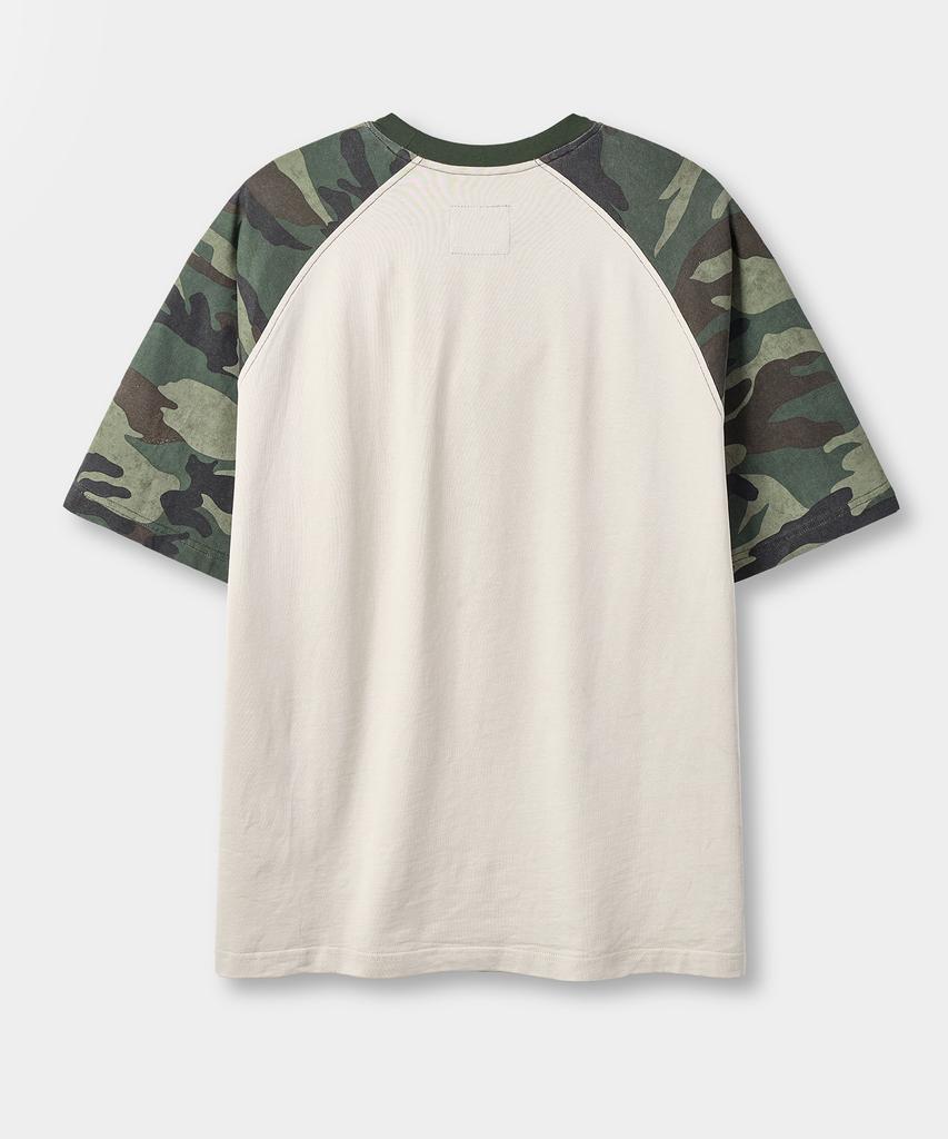 Dimiteulibeullaeg Raglan Color Block Pigment Artwork Short Sleeve T-Shirt_Ivory & Camo
