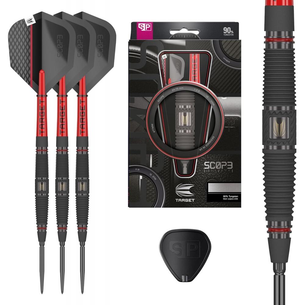 

Target Darts Scope Steel Tip Swiss Point Darts Set 90 Tungsten Red Black