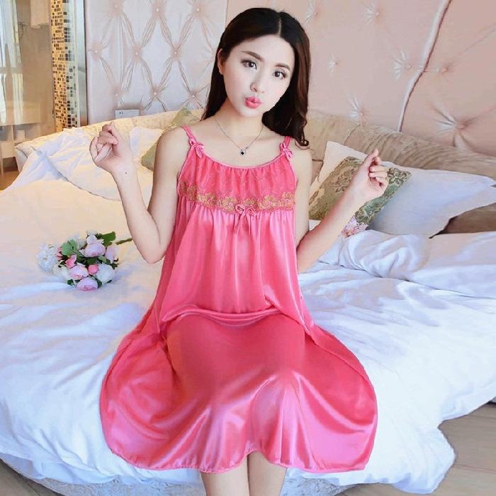 GMXIA Summer Ice Silk Nightgown Long Dress, Thin Silk Skating Set, Soft and Comfortable Women's Pajamas and Home Wear