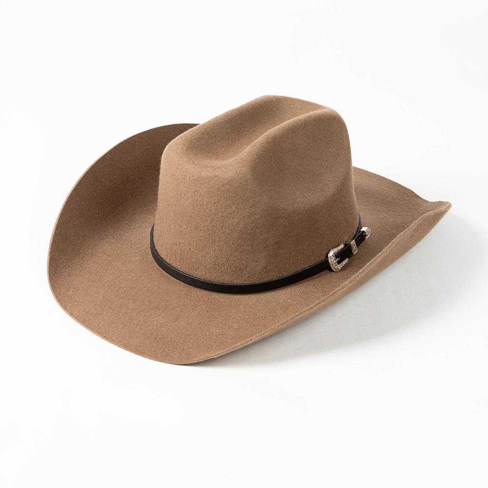 Europe, America, Autumn and Winter New Fashion Casual Belt Buckle Upturned Edge Big Brim Wool Felt Denim Hat Outdoor Warm Top Hat Tide