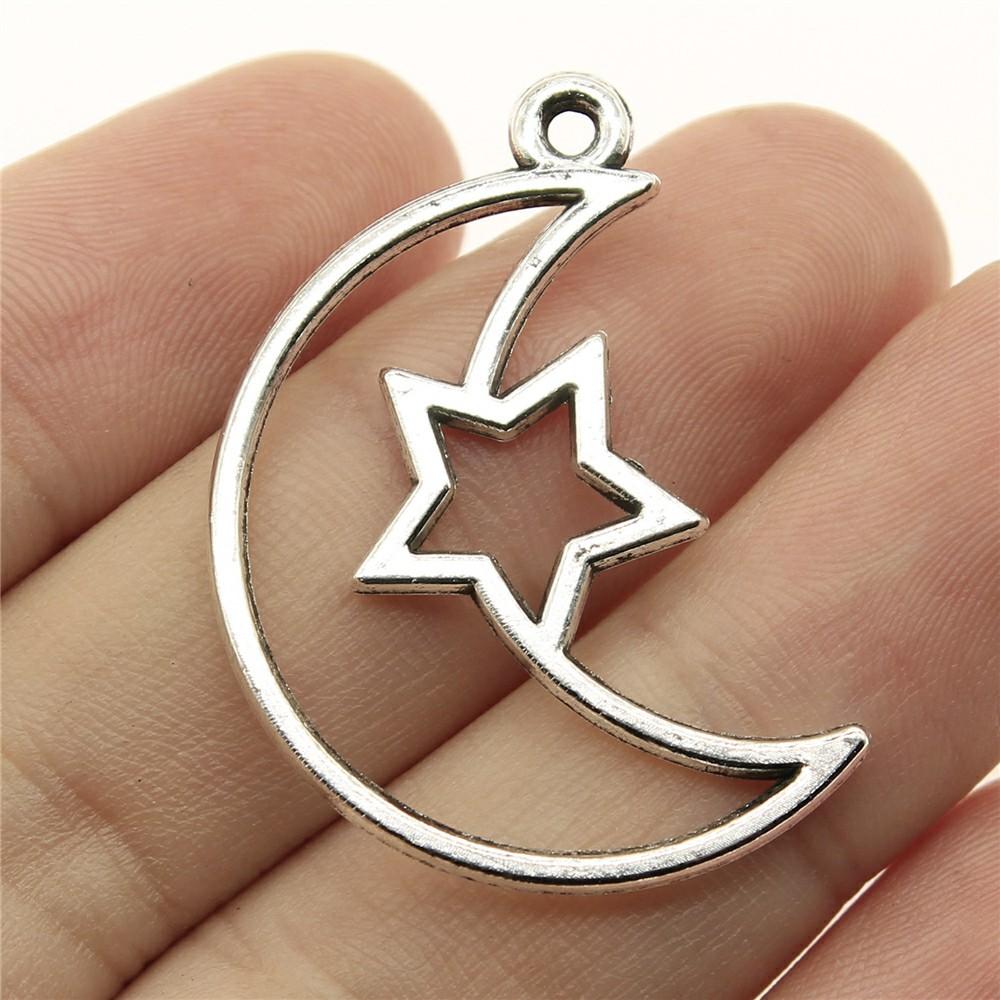 10pcs Charms Moon Antique Silver Color Moon Charms Pendants For Bracelets Moon And Star Charms Wholesale