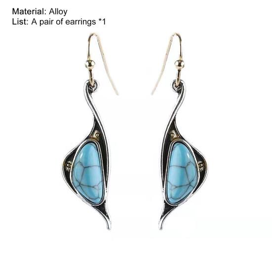 1 Pair Piercing Compact Lady Earrings Blue Turquoise Irregular Hook Dangle Earrings Jewelry Accessories
