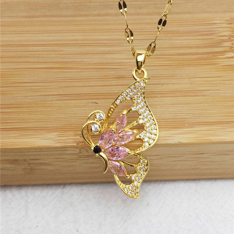 Luxury Zircon Butterfly Pendant Necklace Stainless Steel Fashion Simple Choker Jewelry Birthday Gifts For Women Girls
