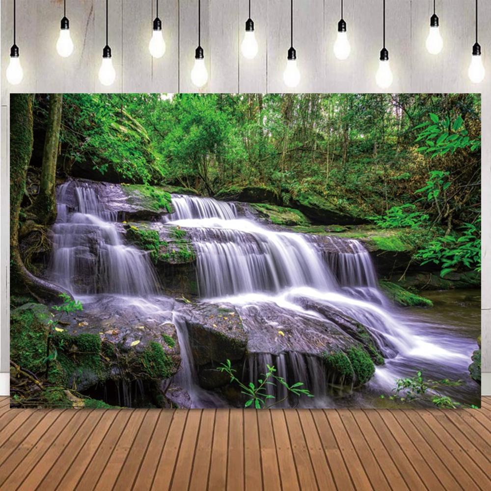 Lush Green Waterfall Forest Scenery Photo Backdrop Natural Landscape Photography Background for Portrait Shooting Home Decor8