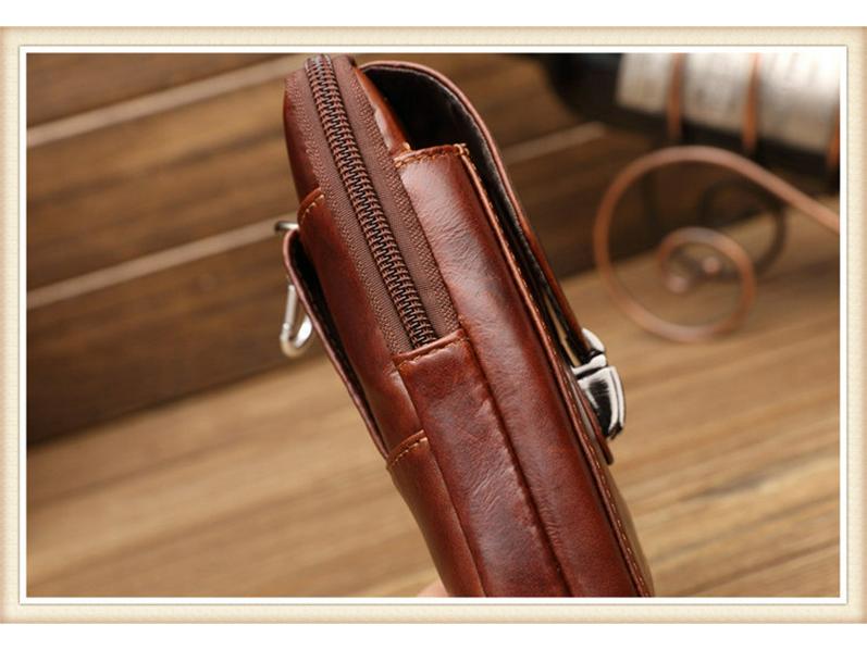 Xiaoduoli Men's Genuine Leather Mobile Phone Waist Bag - 5.5/6 Inch Cowhide Retro Mini Belt Bag