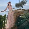 French niche floral new Chinese print dress seaside vacation suspender tube top beach dress