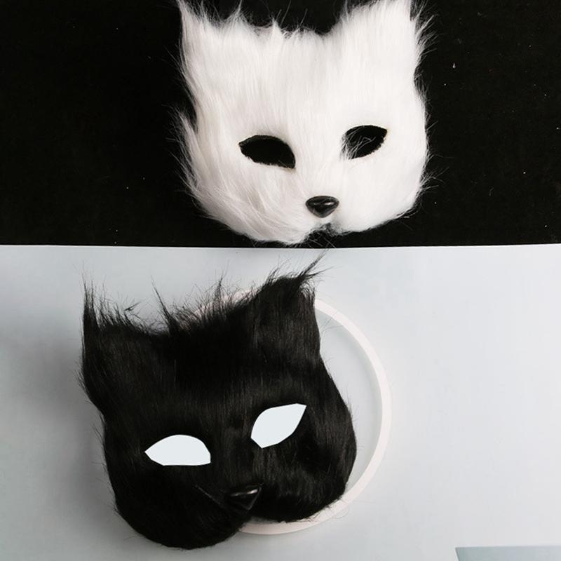 Cat Face Fox Shape Plastic Mask Furry Cat Hair Animal Halloween Cosplay Carnival Party Mask Christmas Props Sexy Imitation Toys