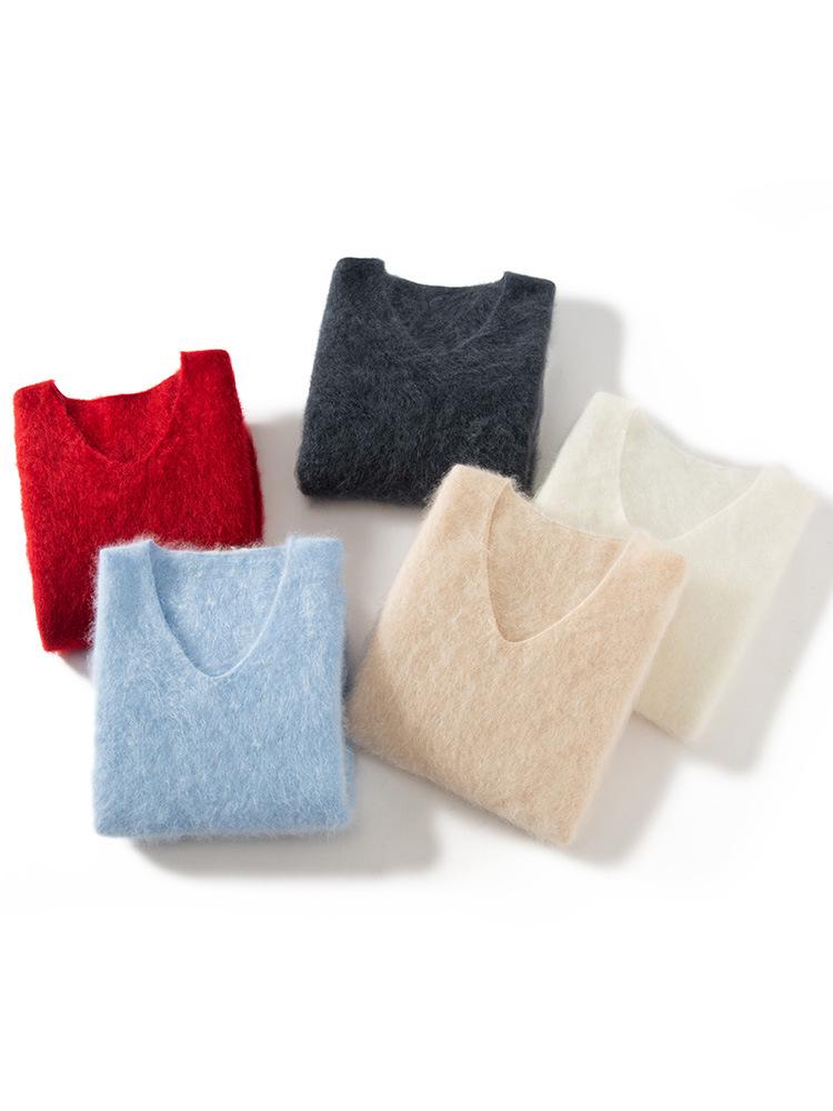 Women's V-Neck Slim-Fit Pure Cashmere Pullover Sweater - Soft & Luxurious Autumn/Winter Style