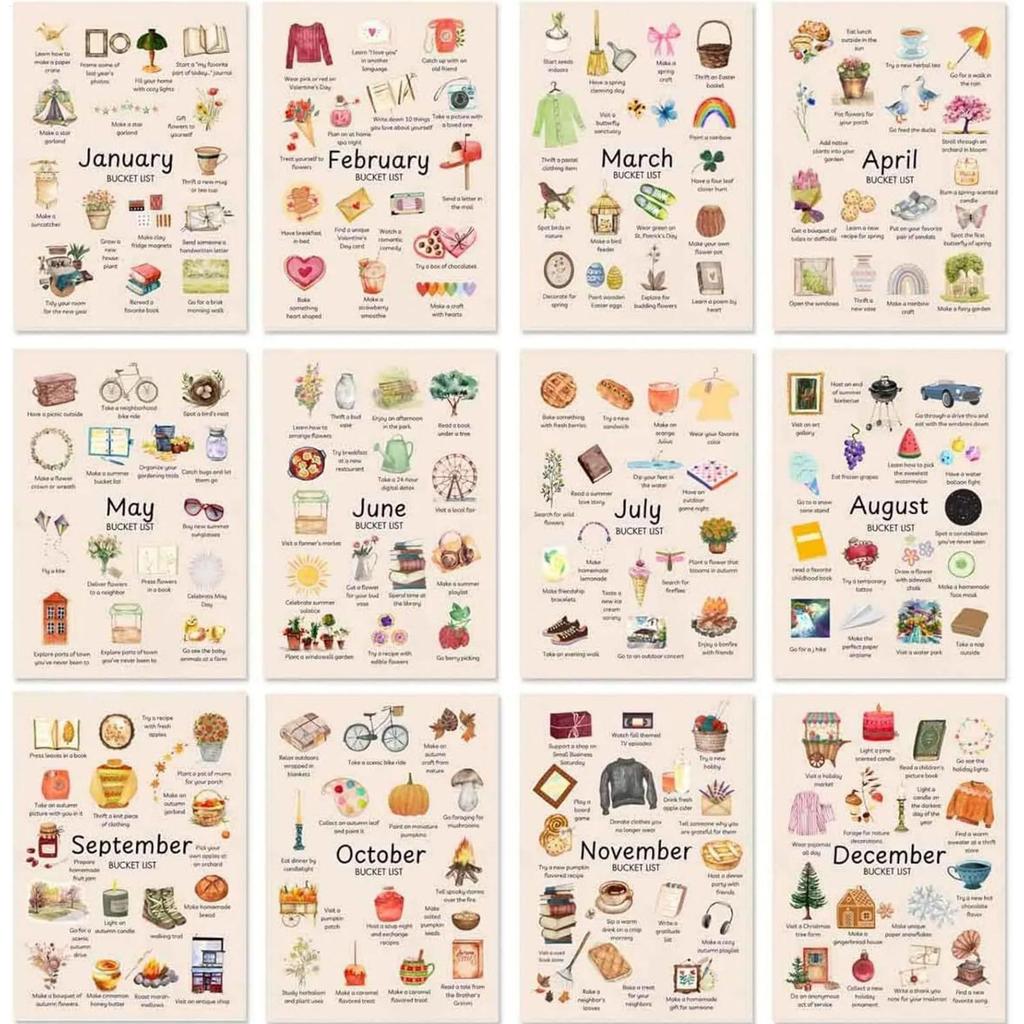 2026 Wall Calendar 12-Month Wish List Calendar Inspirational Goal Planner With Motivational Illustration Monthly List Wall Decor