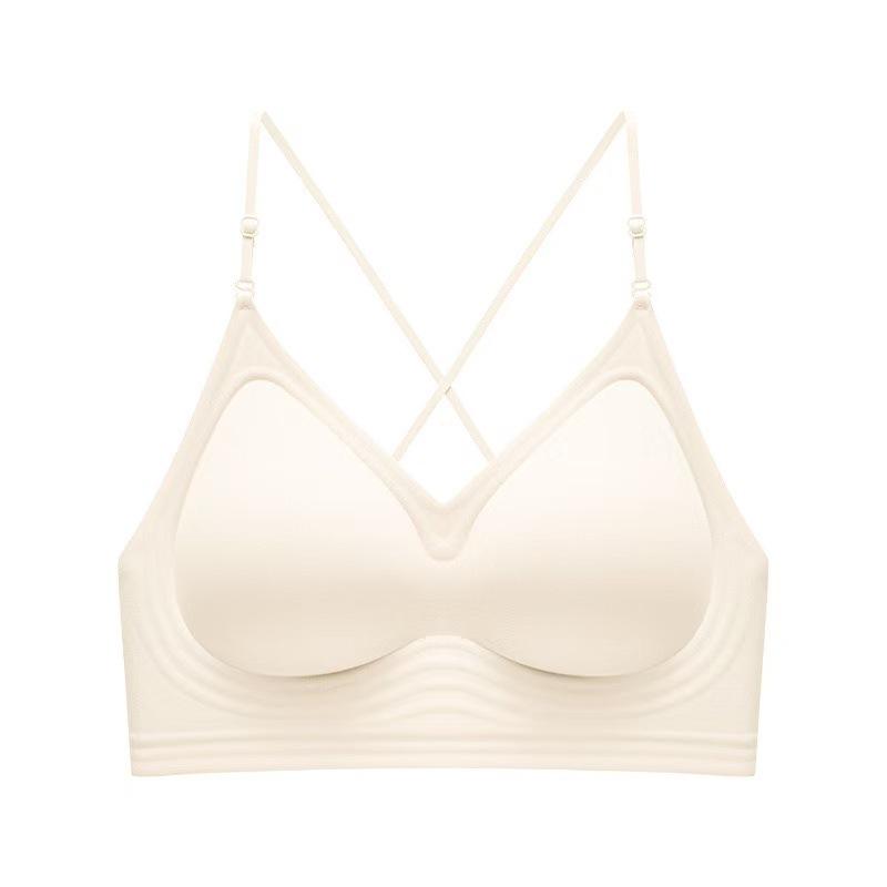 

Бесшовный беспроводной бюстгальтер-желе с дышащими тонкими бретелями для поддержки спины у женщин L шампанского