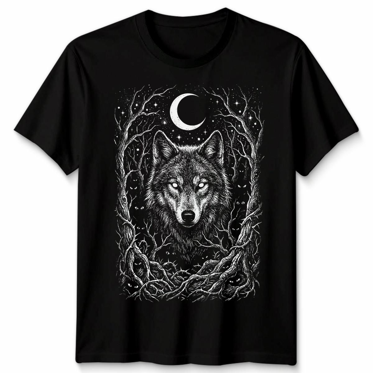 Wolf Wolves Animals Mens T-Shirt Womens Tee Mystical Forest Graphic Unisex Tee S разноцветный