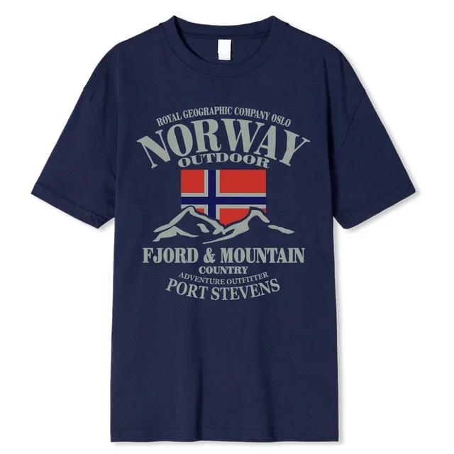 Léto Norsko Flag Fjord Mountain Tričko Crazy Hip Hop Pánská košile Bavlna Crewneck Nadměrná velikost Krátký rukáv Legrační trička Muž