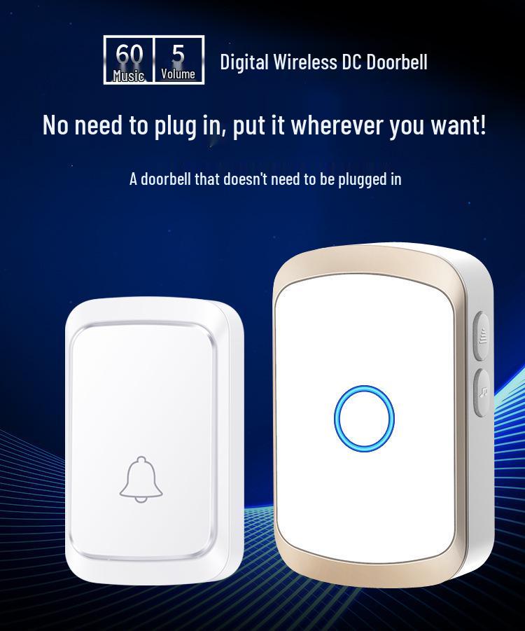 Wireless Plug-Free Doorbell, Ultra Long Range, Smart Remote Control, Battery Powered for Home and Elderly Use