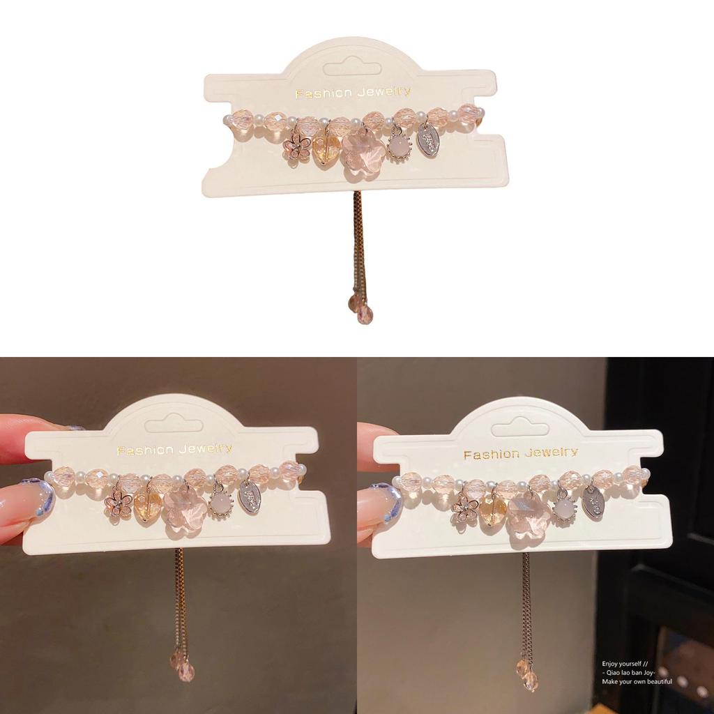 Light Luxury Zircon Artificial Pearl Flower Heart Pendant Bracelet For Women Gift