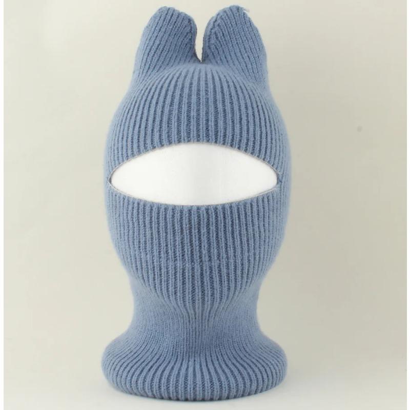 New Cartoon Winter Cat Ear Balaclava Neck Warmer Cute Knitted Hat with Detachable Face Cover for Boys Girls Warm Ear Protection