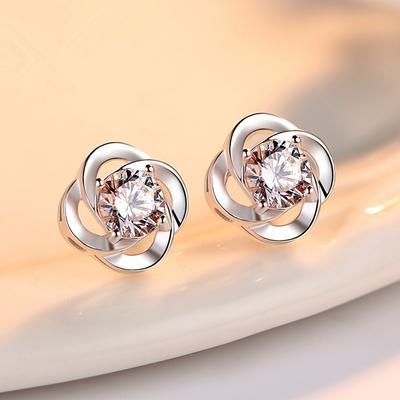 925 Silver Four Leaf Clover Ear Stud Simple Women Silver Earrings Earrings Are Not Allergic