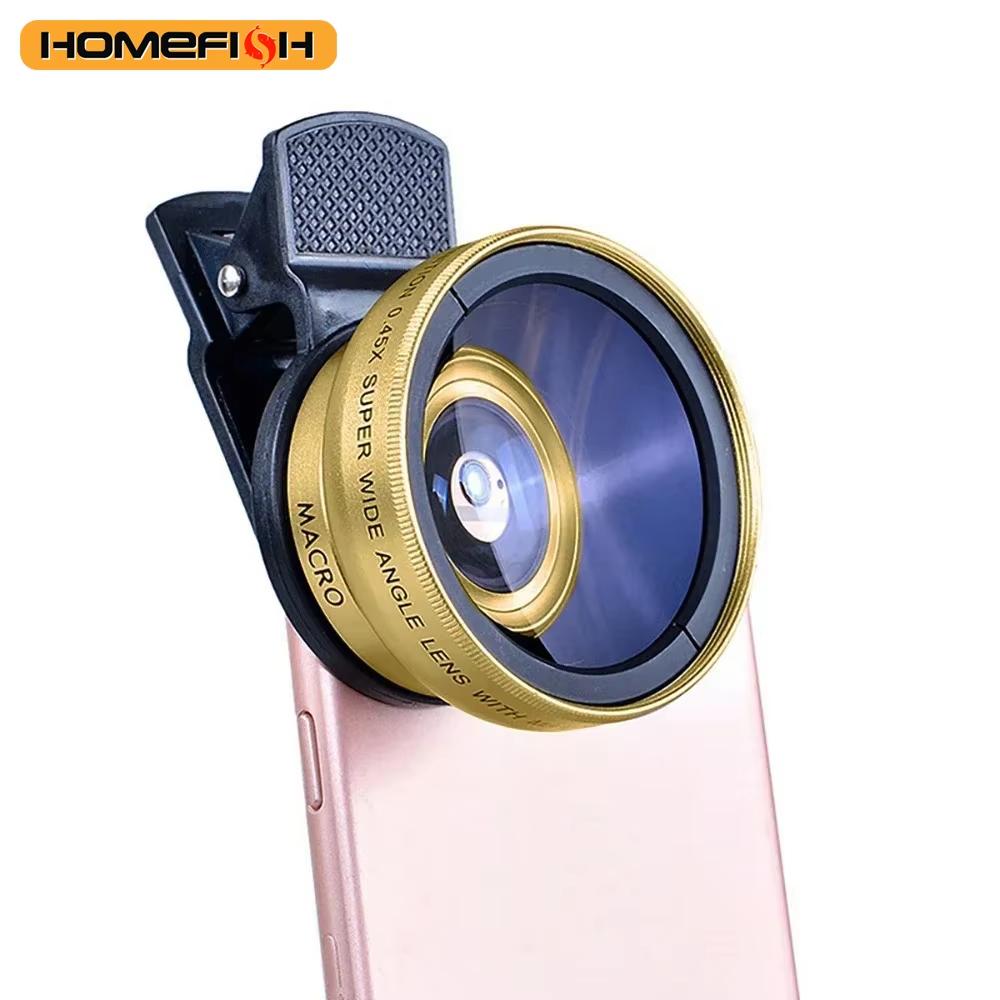 

The universal 2-in-1 lens holder 37MM 0.45X 49UV super wide-angle + macro mobile phone lens is suitable for iPhone and Android