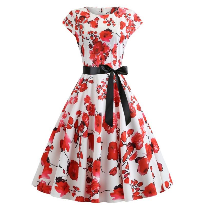 

Горячая Распродажа Летнее Винтажное Женское Платье с Круглым Вырезом, Рукавами-Фонариками и Принтом с Лентами XXL