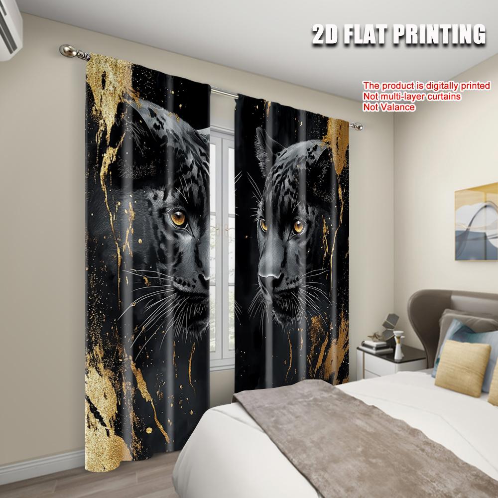 2pcs   plane printing Curtains&Window Treatment Golden Leopard Durable 100% Polyester Fabric (without rod) Festive Perfect for