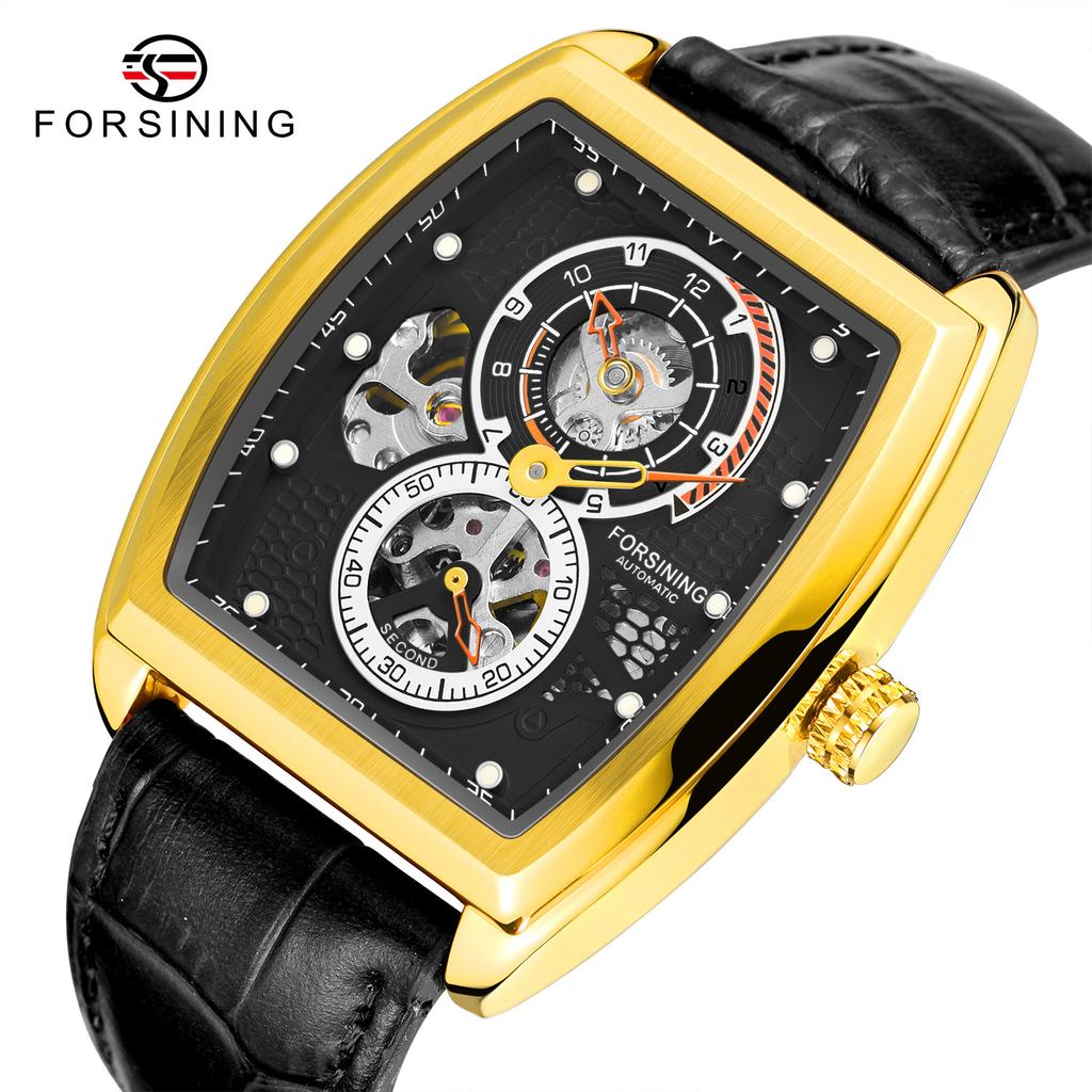 Orologio Meccanico Automatico Da Uomo – Quadrato Con Finestra, Cinturino In Pelle, Cassa In Acciaio, Design Vuoto Moderno, Ideale Come Regalo
