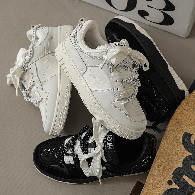 #2038Chain Board ShoesReject Inferior Trend Fashion Versatile White Shoes Heightening Board Shoes