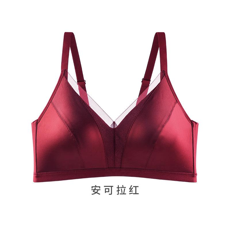 Traceless fashion satin women's big breasts gather natal red underwear pull side close bra cover