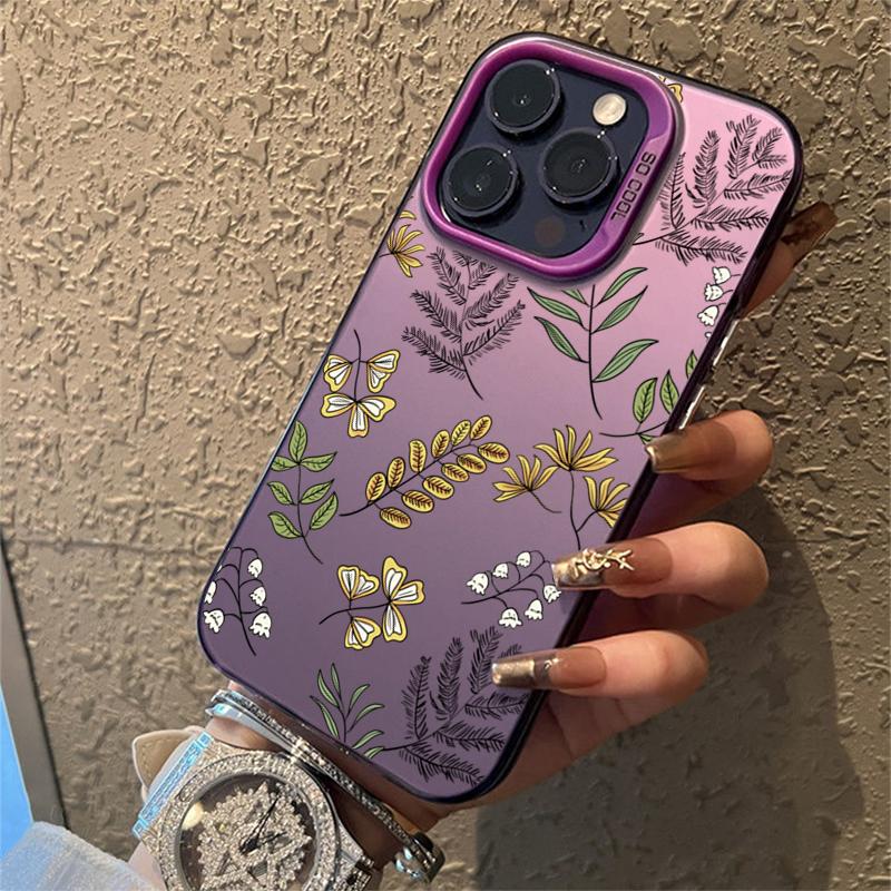 Flowers And Plants Electroplate Silver IMD Case For iPhone 16 15 14 Pro Max 11 12 13 Pro 7 8 Plus X XS XR Shockproof Hard Cover