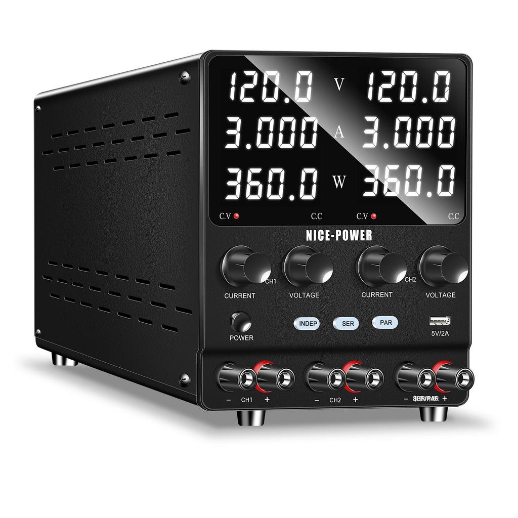Doppia Alimentazione da Laboratorio NICE-POWER 120V 3A 4 in 1 Alimentazione da Laboratorio Uscita Doppia Indipendente Serie e Parallelo SPS1203-2KD Ingresso AC220V