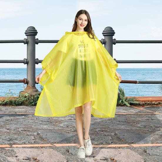 EVA Transparent Hooded Raincoat Adult Unisex Mid-length Poncho with Snap Buttons Waterproof Windproof Hiking Raincoats for Men Women