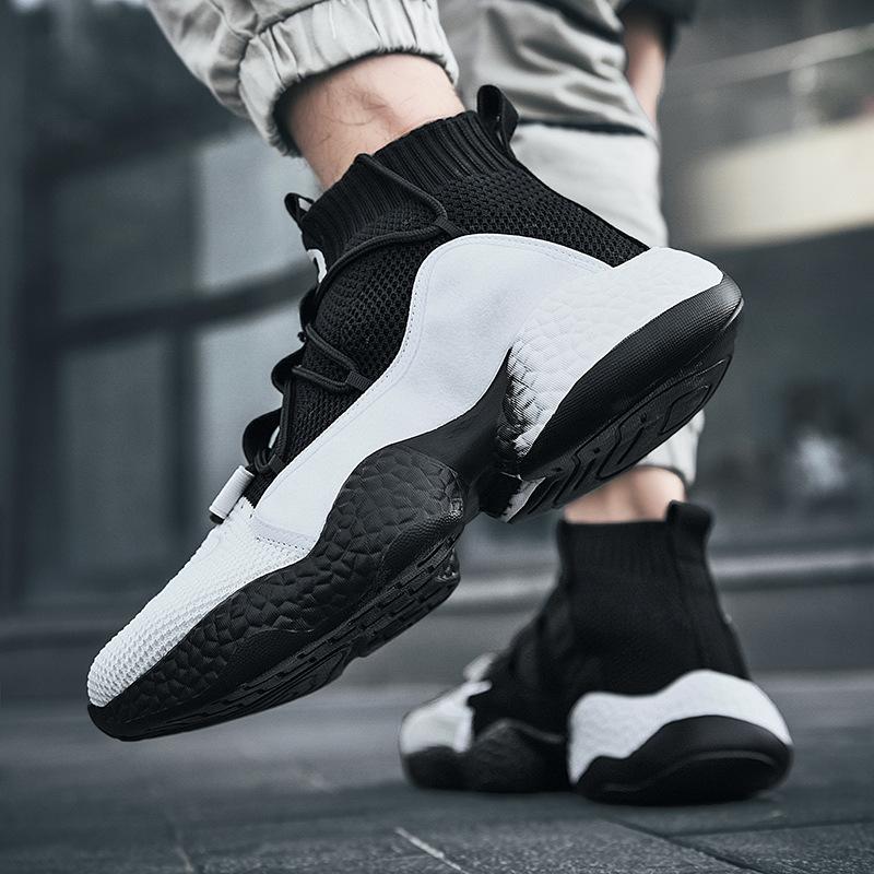Basketball Shoes Men's Spring and Summer Large Size Trendy Shoes Single Shoes Breathable Elastic Fly Weaving Fashion Sports High-top Shoes Casual