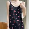 Acetate Satin Floral Suspender Skirt for Women In Summer New Tulip U-neck Mid-length Dress Light Luxury Elegant Skirt
