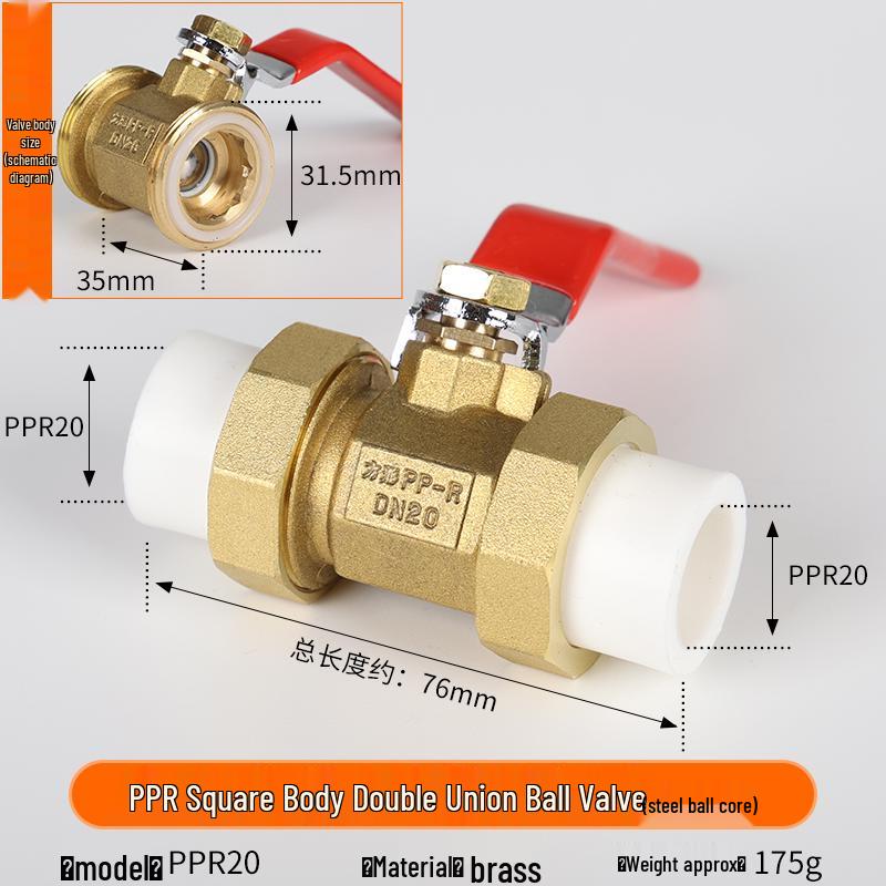 Yanghang PPR Doppelverschraubung Kupferkugelhahn, Wasserrohrfittings Verbinder, Heißschmelz 20 Schalter, 6-Punkt, 25mm Ventil.