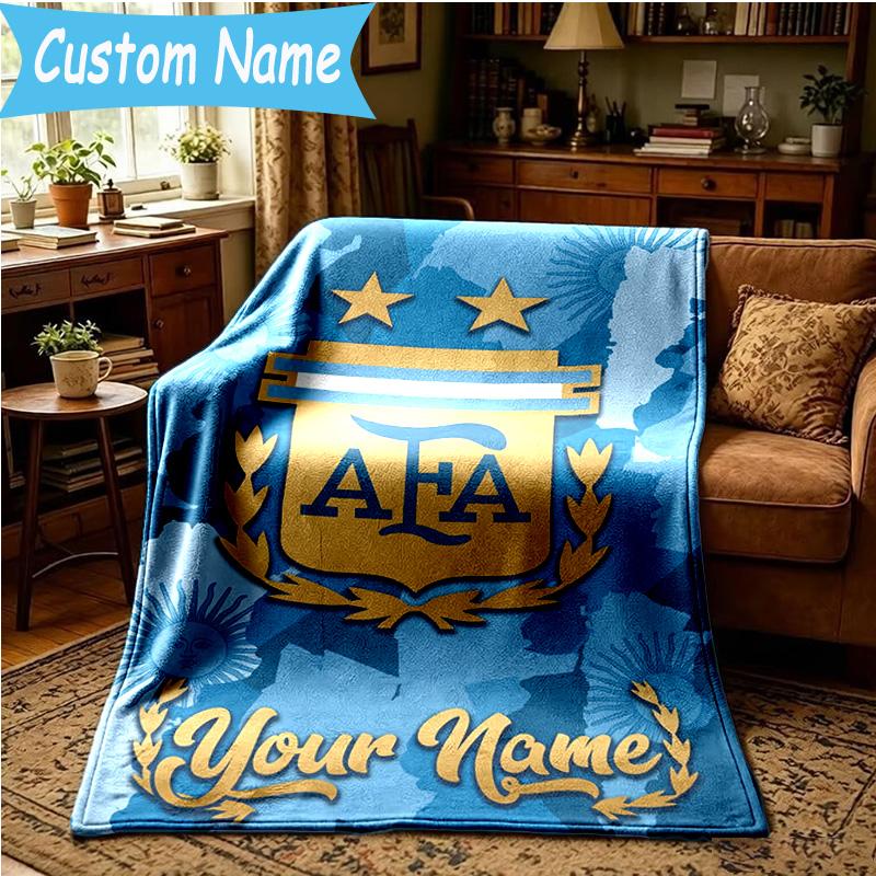 Custom Name Argentina Football Team Blanket Bedding Blanket for Women Men, Soft Throw Blankets for Couch,Bed, Picnic, Christmas Gifts