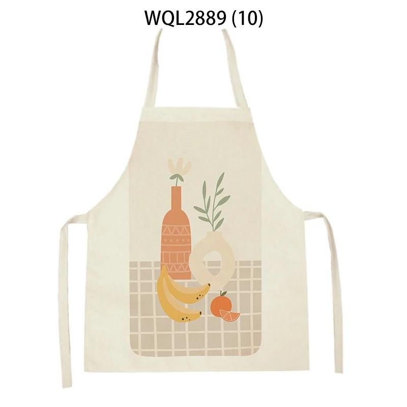 Adult Kids Flower Pattern Cleaning Kitchen Aprons Home Cooking Baking Linen Waist Bibs Vase Flower Art Antifouling Pinafore