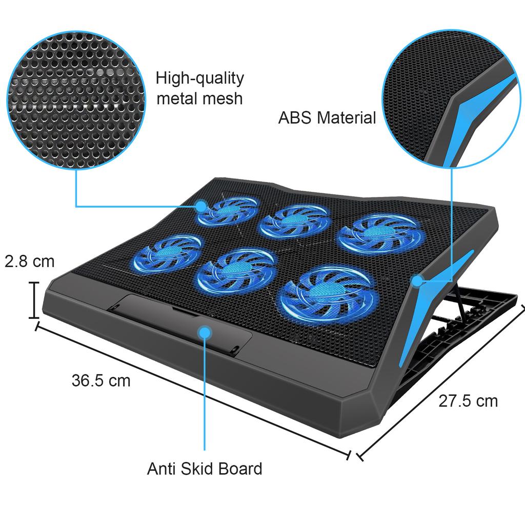 Nuoxi Q3 Factory Direct Stock Plastic Six Fans Laptop Cooling Pad Mute Speed Adjustable Height 17'' Inch
